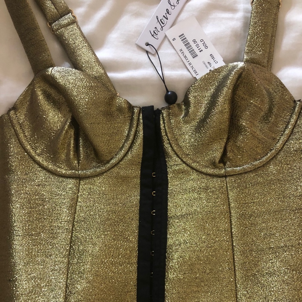 LOVERS + FRIENDS BUSTIER SPARKLY GOLD TOP - Picture 2 of 3